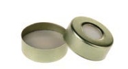 Rose 20mm Open Top Gold Magnetic Crimp Cap (10mm hole) with 20mm Natural PTFE/White Silicone Septa 3mm Thick. 100pcs/pk.