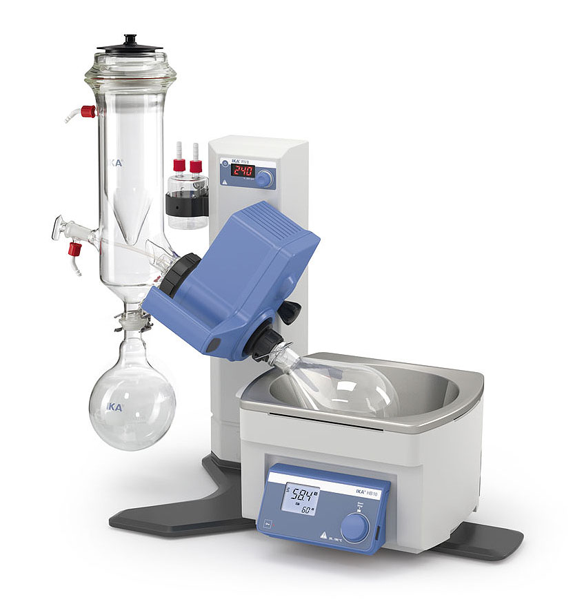 IKA RV 8 with Dry Ice Condenser, Manual lift with Integrated Safety “Lift-Out-Function“ , Heating Bath HB Digital