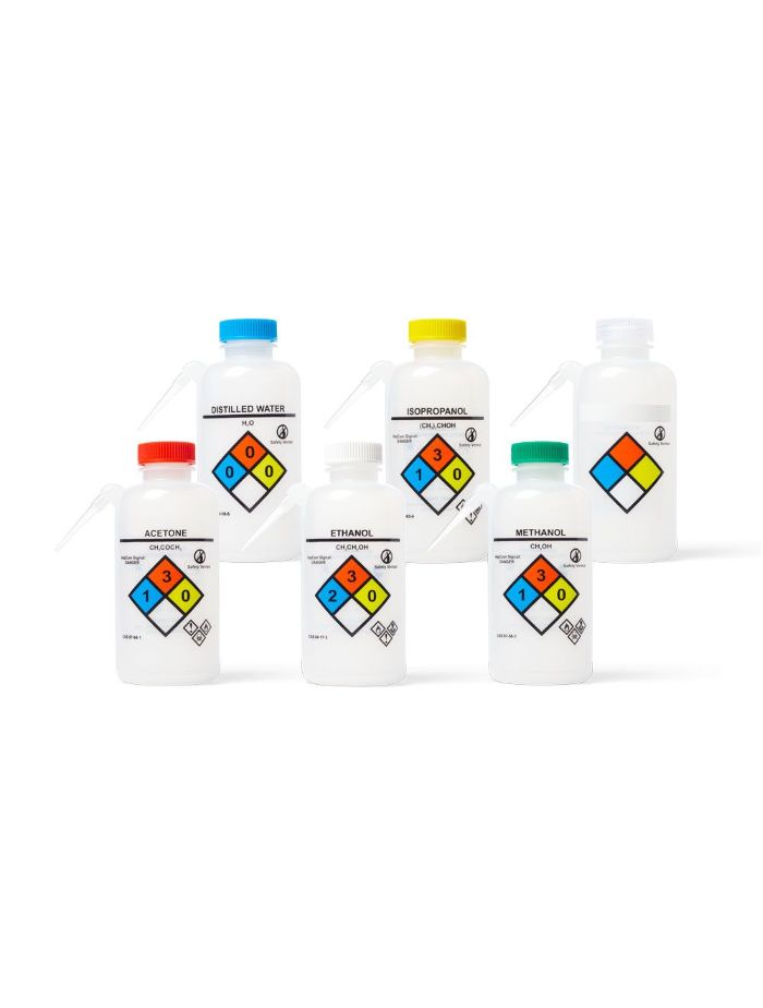 UniSafe™  Write-On Wash Bottles, Unitary, LDPE, 500 mL, Pk/6