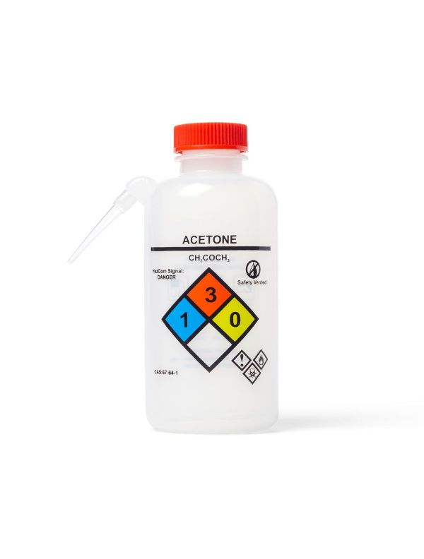 UniSafe™ Acetone Wash Bottles, Unitary, LDPE, 500 mL, Pk/6