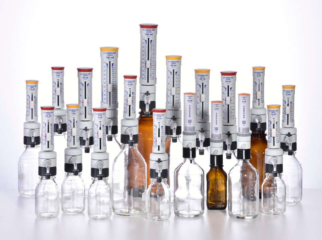 Socorex Bottle Top Dispenser, Calibrex 525, Autoclavable, 0.25 to 2.5 mL, 0.05 mL Division