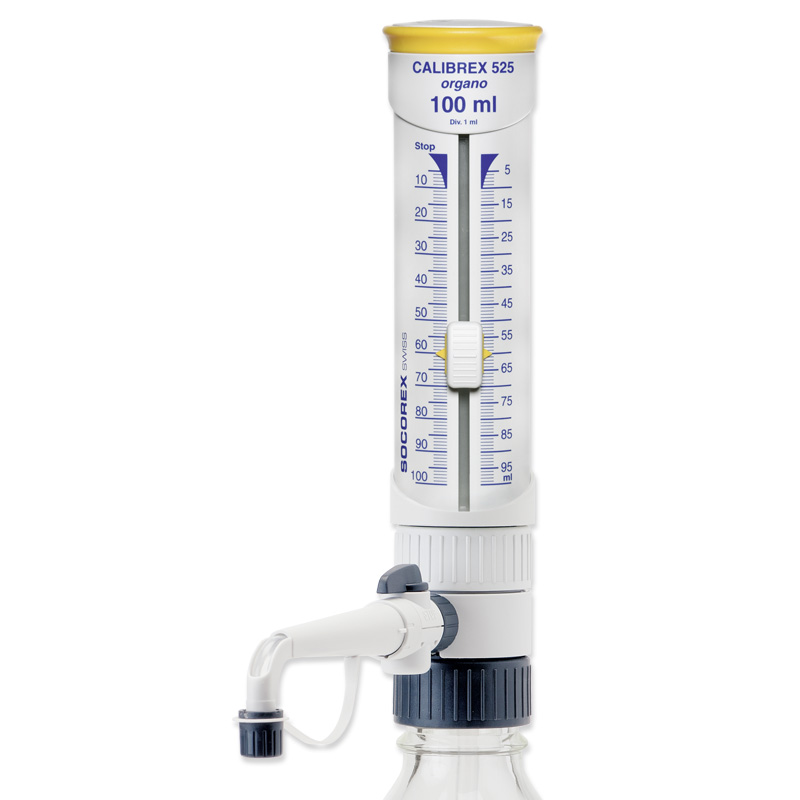 Socorex Bottle Top Dispenser w/Stopcock, Calibrex 525, Autoclavable, 10 to 100 mL, 1 mL Division