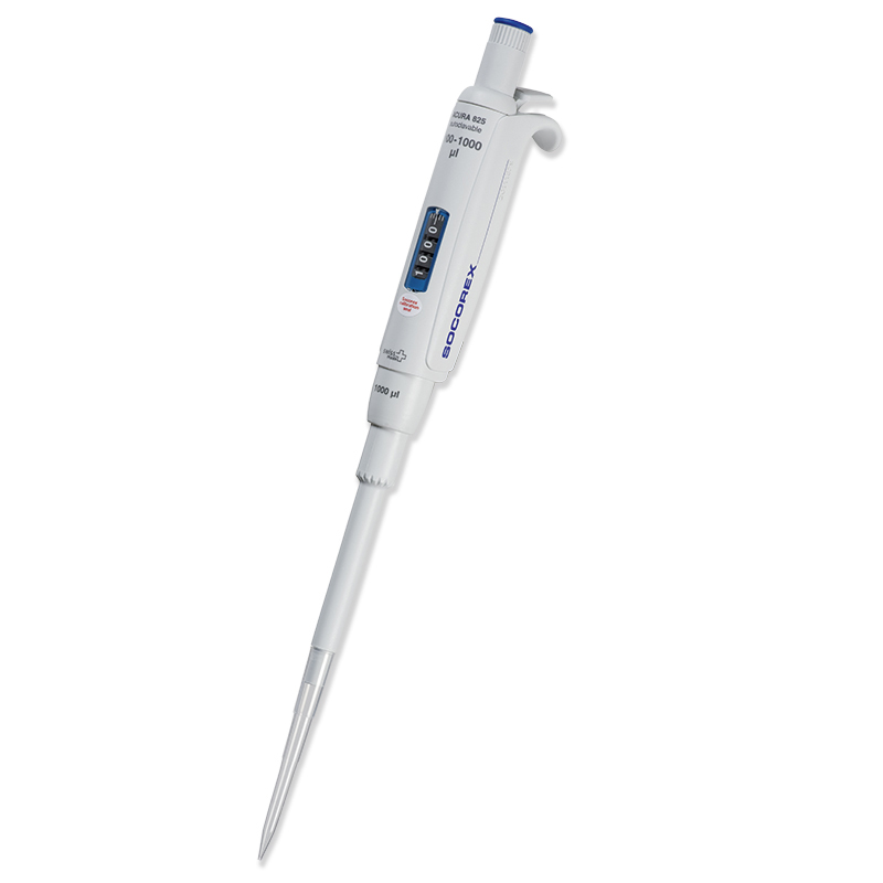 Socorex Manual Micropipette, Acura 825, 1 to 10 µL, Micro Tip, 200 µL, 1 Channel
