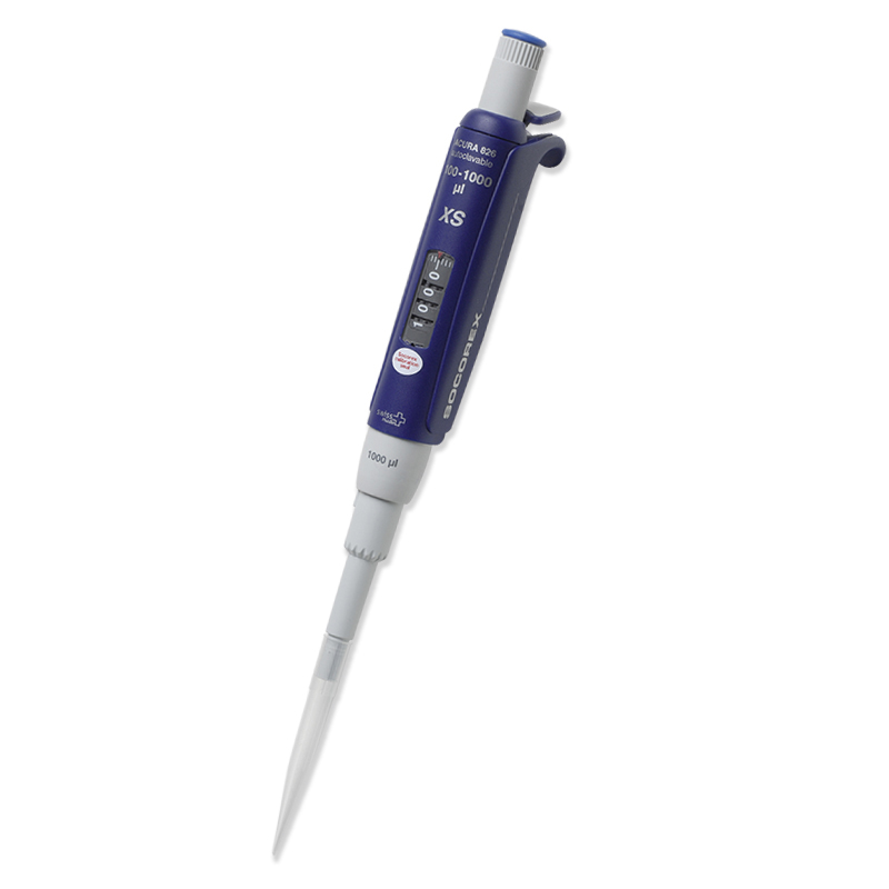 Socorex Manual Micropipette, Acura 826, 0.1 to 2 µL, Micro Tip, 10 µL, 1 Channel
