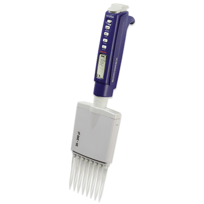 Socorex Electronic Pipette, Acura 956, Autoclavable, 0.5 to 10 µL, Micro Tip, 10 µL, 8 Channel