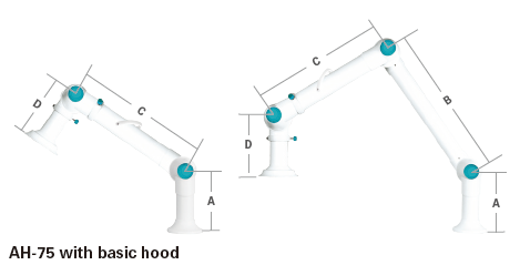 JEIOTECH Celling 2 Joint Extraction Arm Hood, Aluminum (AH-75AC) (75x1040(250,530,260))