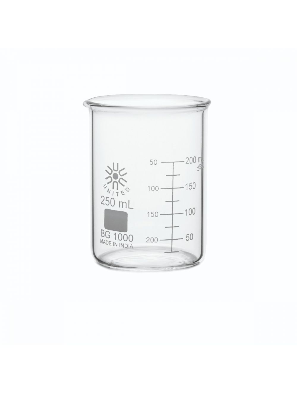 UNITED SCIENTIFIC Borosilicate, Graduated, 250mL. 12/Pkg