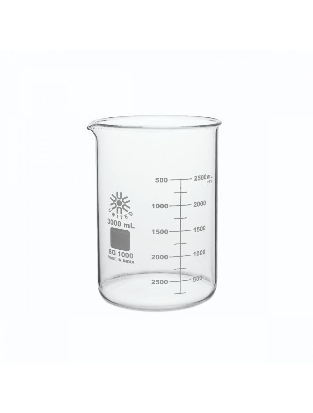 UNITED SCIENTIFIC Borosilicate, Graduated, 3000ml. 1/Pk