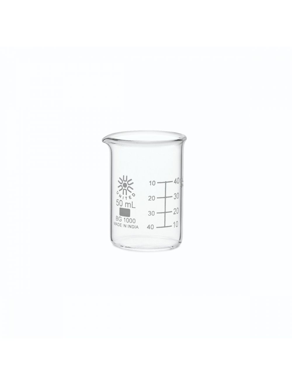 UNITED SCIENTIFIC Borosilicate, Graduated, 50ml. 12/Pkg
