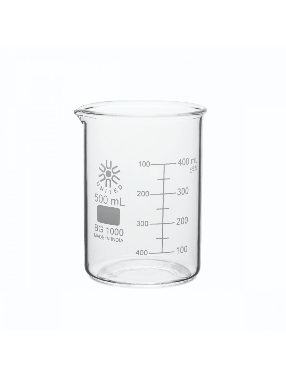 UNITED SCIENTIFIC Borosilicate, Graduated, 500ml. 6/Pkg