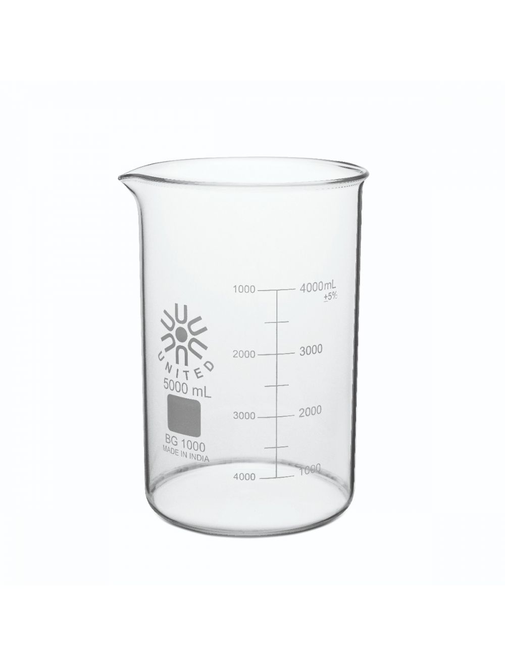 UNITED SCIENTIFIC Borosilicate, Graduated, 50000mL. 1/Pk