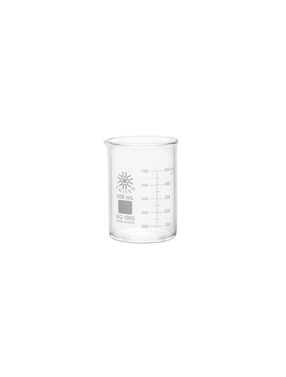UNITED SCIENTIFIC Borosilicate, Graduated, 600ml. 6/Pkg