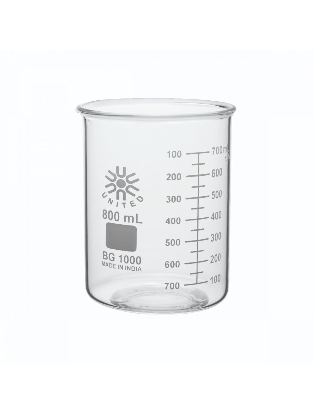 UNITED SCIENTIFIC Borosilicate, Graduated, 800ml. 6/Pkg