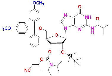 DMT-2&apos;O-TBDMS-rG(ib) Phosphoramidite, CAS # 147201-04-5, MF:  C50H68N7O9PSi, MW: 970.2, 98%