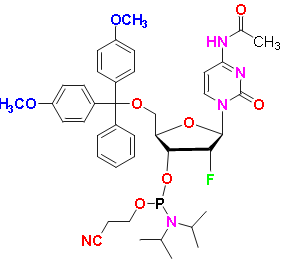 5&apos;-O-DMT-N4-Acetyl-2&apos;-fluoro-2&apos;-deoxy-cytidine 3&apos;-CE phosphoramidite, CAS # 159414-99-0, MF: C41H49FN5O8P, MW: 789.83, 98%