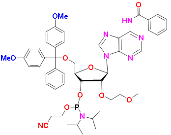 N6-Benzoyl-5&apos;-O-DMT-2&apos;-O-(2-methoxyethyl)adenosine 3&apos;-CE phosphoramidite, CAS # 251647-53-7, MF: C50H58N7O9P, MW: 932.01, 98%