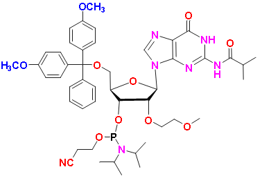5&apos;-O-DMT-N2-isobutyryl-2&apos;-O-​methoxyethylguanosine 3&apos;-CE phosphoramidite, CAS # 251647-55-9, MF: C47H60N7O10P, MW: 913.99, 98%