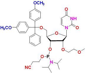 5&apos;-O-DMT-2&apos;-(2-methoxyethyl)uridine 3&apos;-CE phosphoramidite, CAS # 163759-97-5, MF: C42H53N4O10P, MW: 804.86, 98%