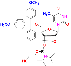 5&apos;-O-DMT-2&apos;-O,4&apos;-C-methylene-5-methyluridine 3&apos;-CE-phosphoramidite, CAS # 206055-75-6, MF: C41H49N4O9P, MW: 772.82, 98%