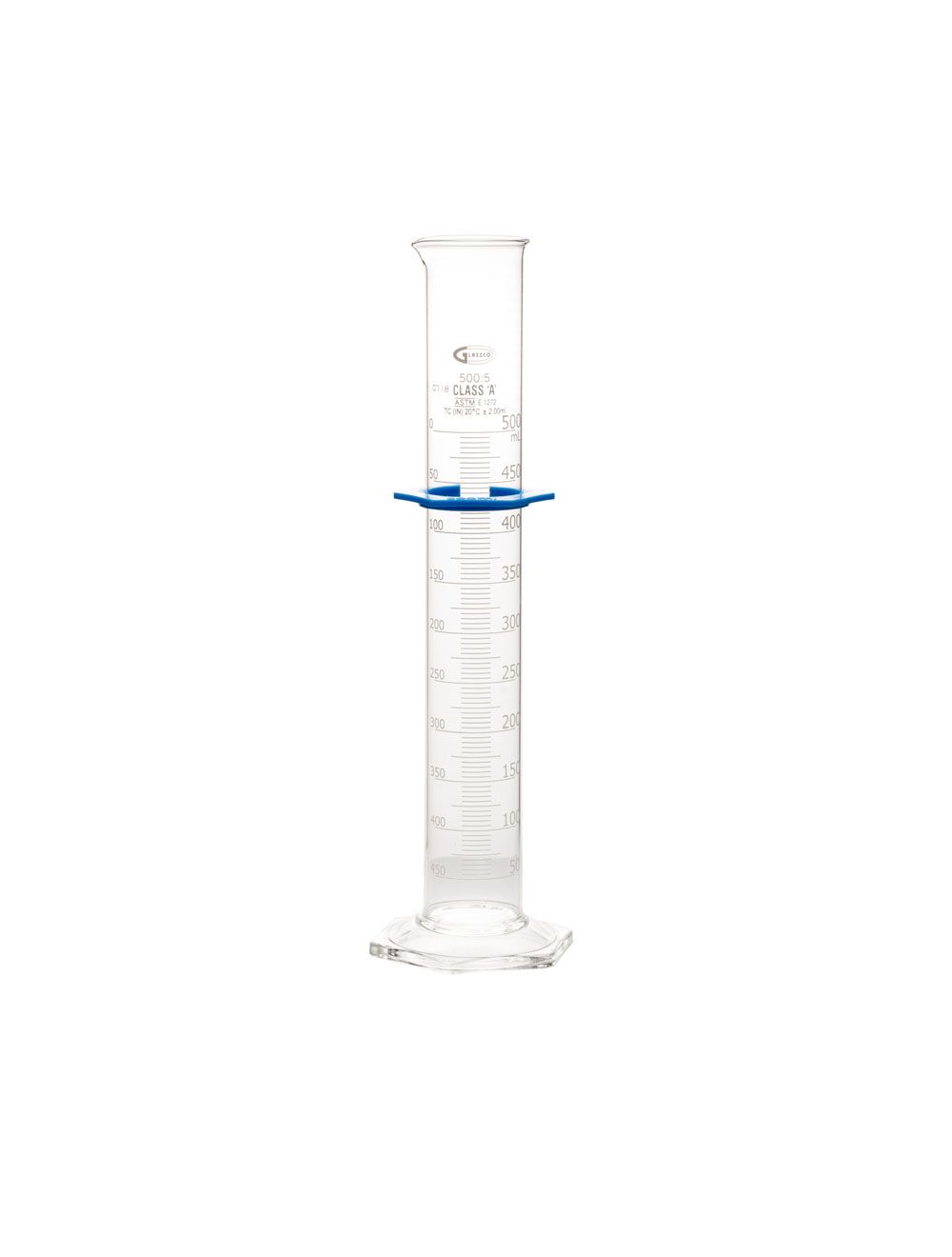UNITED SCIENTIFIC Class A Graduated Cylinder, ASTM E-1276, 500 mL with 5.0mL Intervals