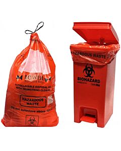 Rose BowTie™ Biohazard Bin, with Hands-Free Foot Pedal, 12-14 Gallon Capacity (45-52 Liters), 10 x 14 x 19in., (25 x 35 x 48cm, W x L x H), PP, Attached Lid, 1/ea