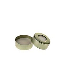 Rose 20mm Open Top Gold Magnetic Crimp Cap (10mm hole) with 20mm Natural PTFE/White Silicone Septa 3mm Thick. 100pcs/pk.