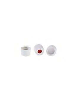 Rose White 8-425 Open Top PP Cap with 8mm White PTFE/Red Silicone Septa 1.5mm Thick. 100pcs/pk.
