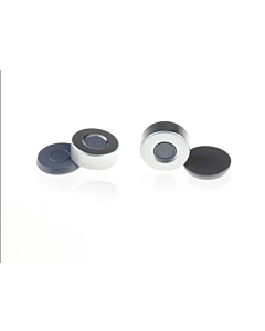 Rose 20.2mm Open Top Aluminum Crimp Cap (10mm hole) with Moulded Grey Butyl Septa one ring. 3mm thick. 100pcs/pk.