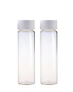 Rose 40mL Clear Glass Vial 24-400 White Open Top PP Screw Cap and Natural PTFE/White Silicone 3mm Thick Septa. Vial + Cap + Septa will be pre-assembled together. 72pcs/pk.