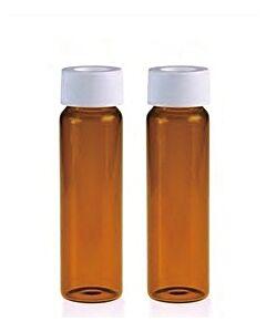 Rose 40mL Amber Glass Vial 24-400 White Open Top PP Screw Cap and Natural PTFE/White Silicone 3mm Thick Septa. Vial + Cap + Septa will be pre-assembled together. 72pcs/pk.