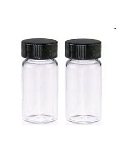 Rose 20mL Clear Glass Sample Vial 27.5x57mm. 24-400 Black Closed Top PP Cap with 22mm Natural PTFE/White Silicone Septa 1.5mm thick. Vial+Cap+Septa are pre-assembled together.100pcs/pk.
