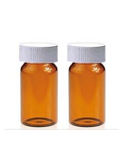Rose 20mL Amber Glass Sample Vial 27.5x57mm. 24-400 White Closed Top PP Cap with 22mm Natural PTFE/White Silicone Septa 1.5mm thick. Vial+Cap+Septa are pre-assembled together.100pcs/pk.
