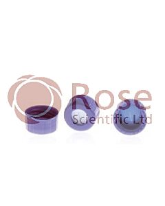 Rose Blue 9-425 Open Top Ribbed Screw Cap with 9mm Blue PTFE/White Silicone Septa 1mm Thick PRE-SLIT. 100pcs/pk.