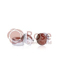 Rose Silver 11mm Open Top Crimp Cap with Red PTFE/ White Silicone/Red PTFE Septa 1mm Thick. 100pcs/pk.