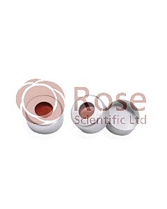 Rose Silver 11mm Open Top Crimp Cap with White PTFE/ Red Silicone Septa1mm Thick. 100pcs/pk.