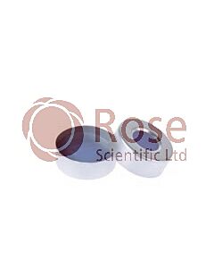 Rose 20mm Open Top Aluminum Crimp Cap (10mm hole) with 20mm Natural PTFE/Blue Silicone Septa 3mm Thick. 100pcs/pk.