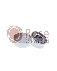 Rose 20mm Open Top Aluminum Crimp Cap (10mm hole) with 20mm White PTFE/Blue Silicone Septa 3mm Thick. 100pcs/pk.