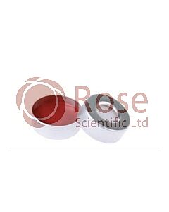 Rose 20mm Open Top Aluminum Crimp Cap (10mm hole) with 20mm Red PTFE/White Silicone Septa 3mm Thick. 100pcs/pk.