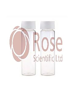 Rose 40mL 27.5x95mm Clear Glass EPA/TOC Vial 24-400 White Open Top PP Screw Cap with 22mm Natural PTFE/White Silicone 3.0mm thick Septa (EPA Quality). 72pcs/pk.