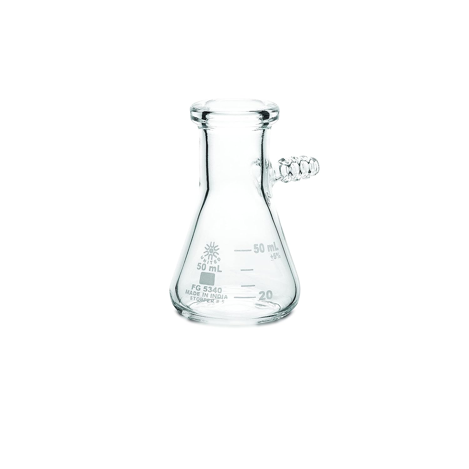 UNITED SCIENTIFIC 50 ml Borosilicate Filtering Flask with Heavy Duty Rim and Tabulation. 6/Pkg