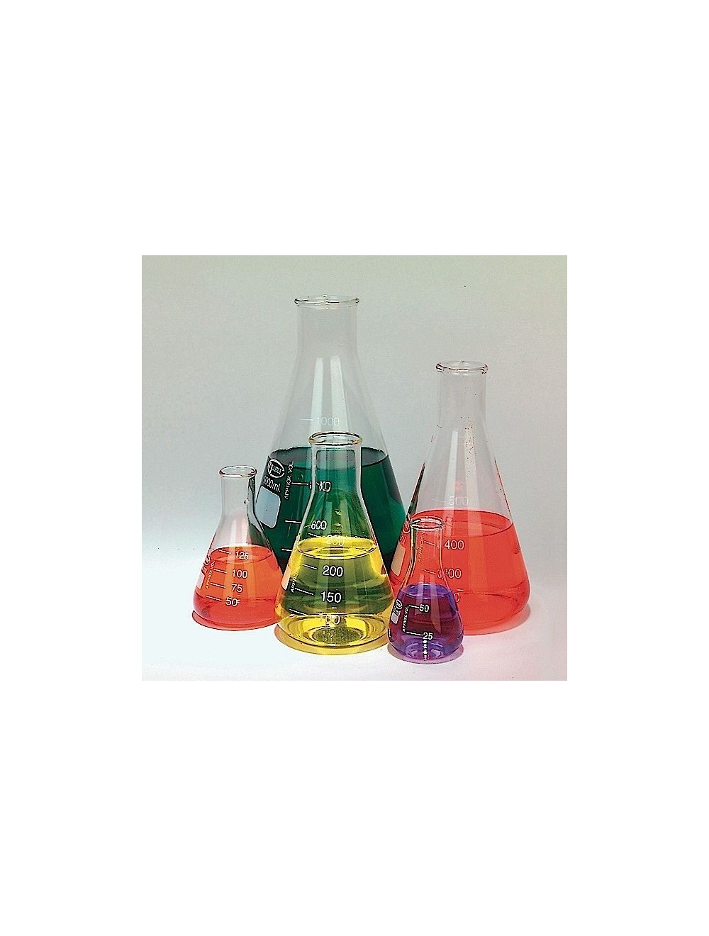 UNITED SCIENTIFIC Erlenmeyer Flask Set OF 5 FLASKS, (50, 125, 250, 500 AND 1000 mL). Each