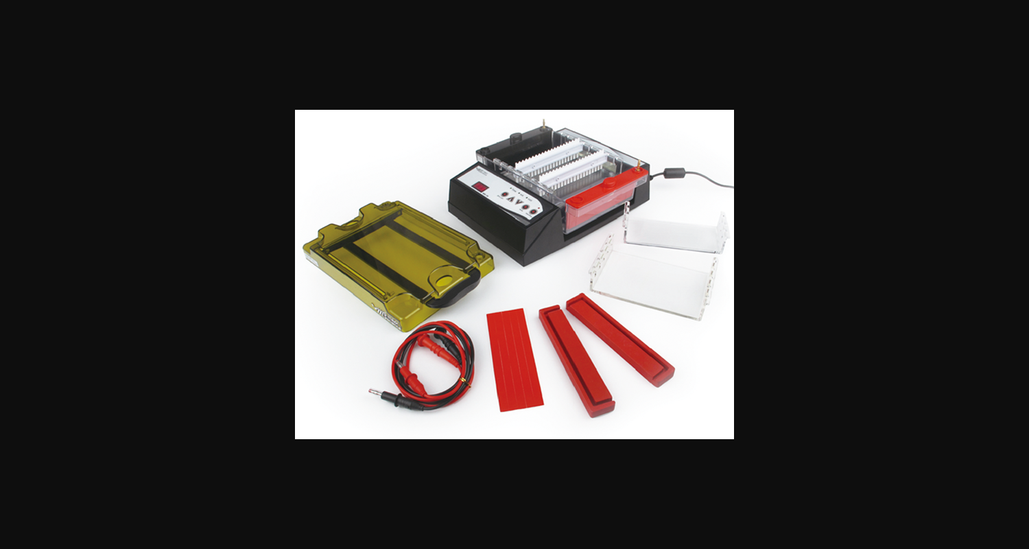 Major Science Bundle Package of Electrophoresis Gel Tank, Amber Filter Lid, Electrophoresis Gel Tank Image Enhancer Film, and Red/Black Cable