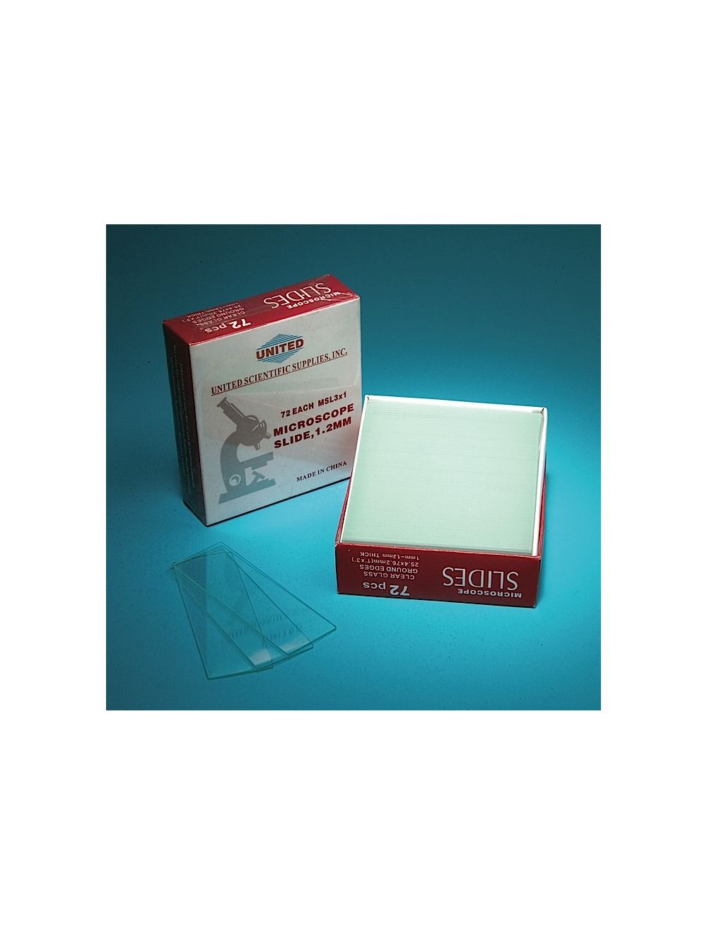 UNITED SCIENTIFIC Microscope Slides, Glass, Plain, 3" x 1", PK/72