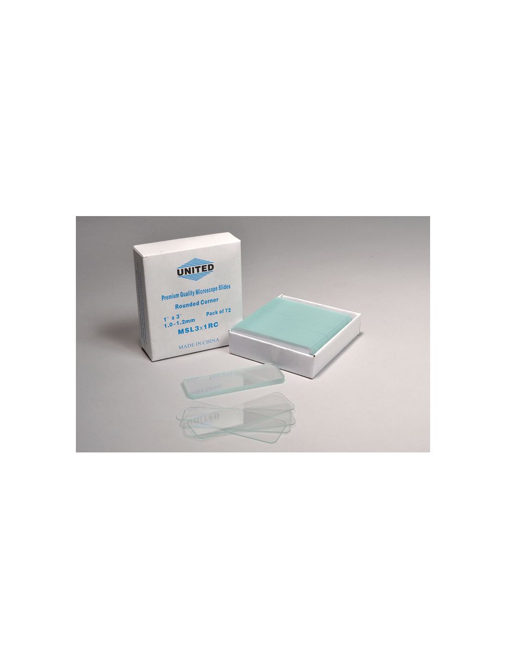 UNITED SCIENTIFIC Microscope Slides, Glass, Plain, Rounded Corner, 3" x 1", PK/72