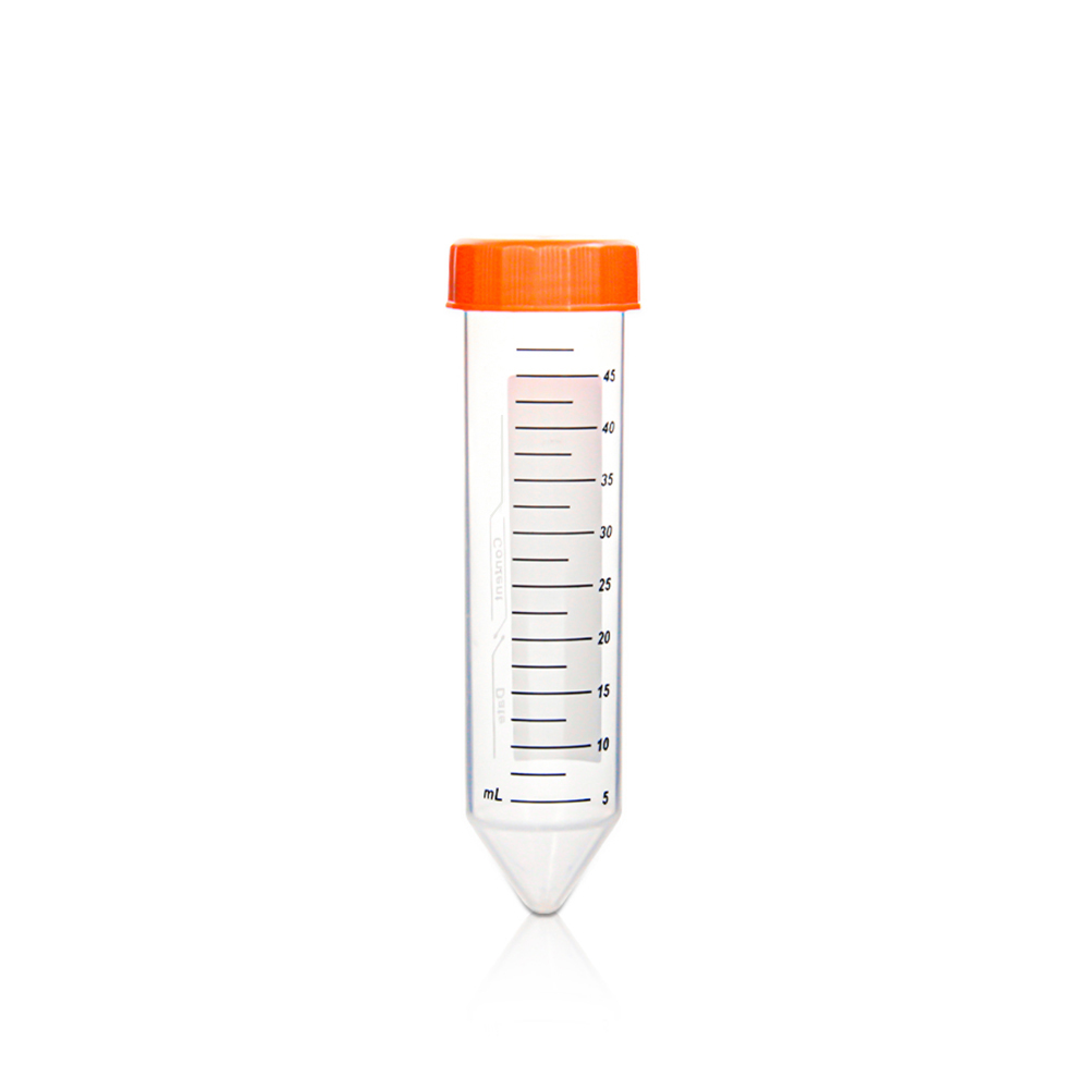 50mL Centrifuge Tube with Orange Seal Screw Cap. Conical Bottom.  Sterile 25 pcs/bag.  20bags/carton