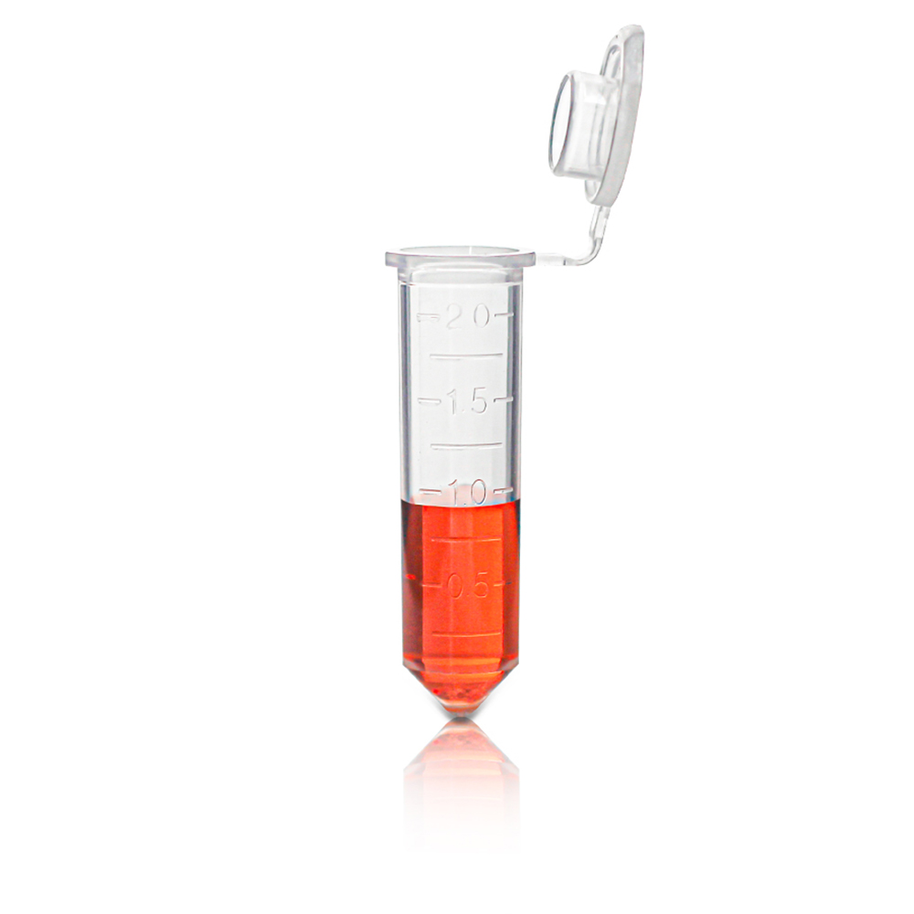 1.5mL Micro-centrifuge Tube with Attached Flat Cap. Conical Bottom. Graduated. Clear. Non-Sterile  500 pcs/bag. 