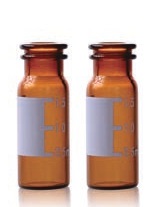Rose 2mL Amber Glass Flat Base 11mm Snap Vial Wide Opening with Label. 100pcs/pk.