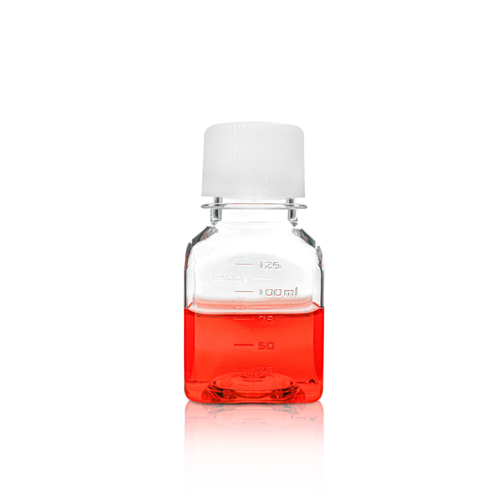 125mL PET Square Media Bottle with Seal Screw Cap. Sterile 36 pieces/bag. 4bags/carton