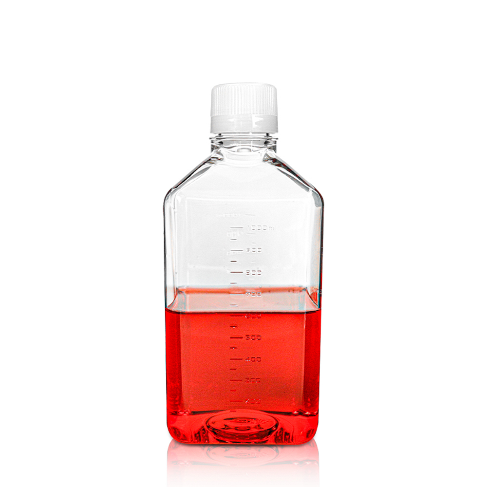 1000mL PET Square Media Bottle with Seal Screw Cap. Sterile 24 pieces/bag. 2bags/carton
