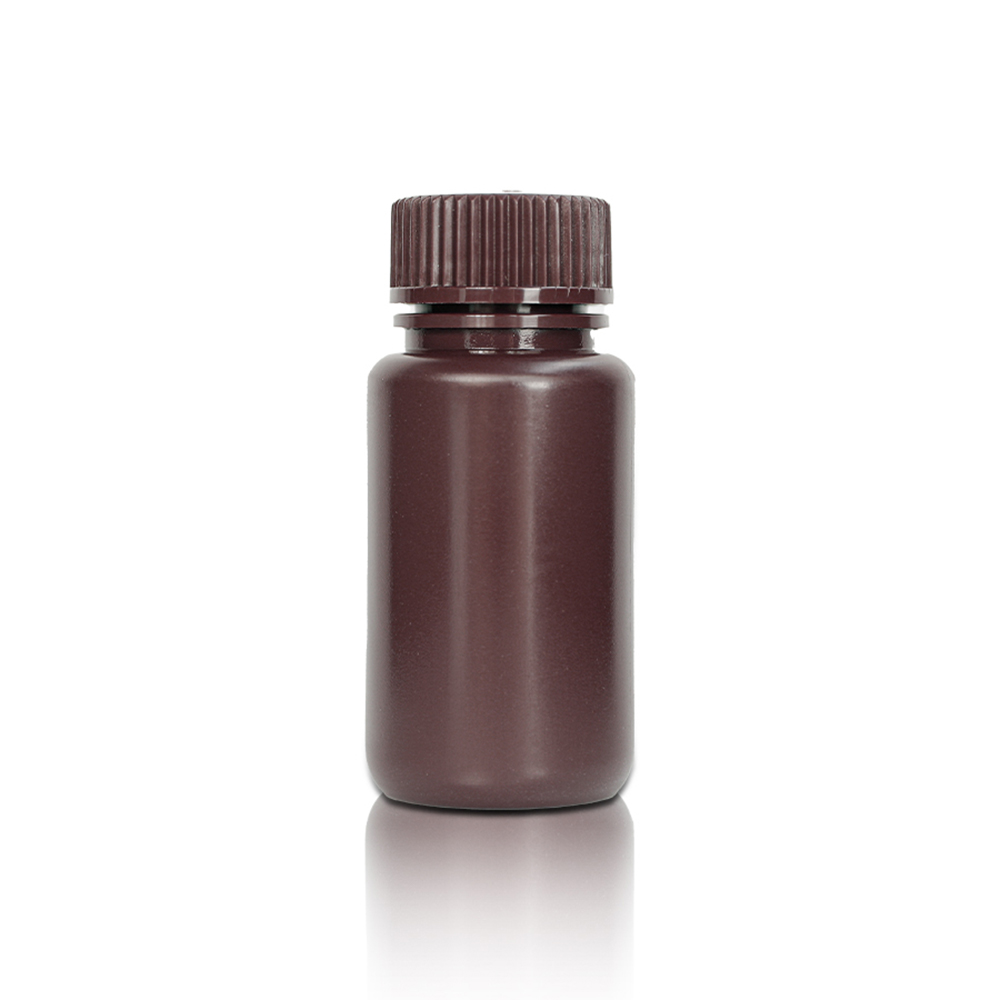 60mL HDPE Reagent Bottle and Cap. Wide Mouth. Amber. Non-Sterile 50 pieces/bag. 10bags/carton